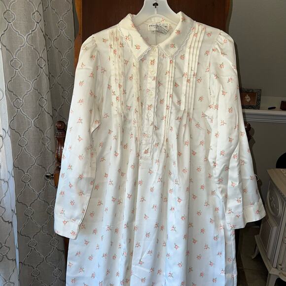 Vintage Miss Elaine Long Nightgown Floral Small Pink White Satin lined - Picture 2 of 14
